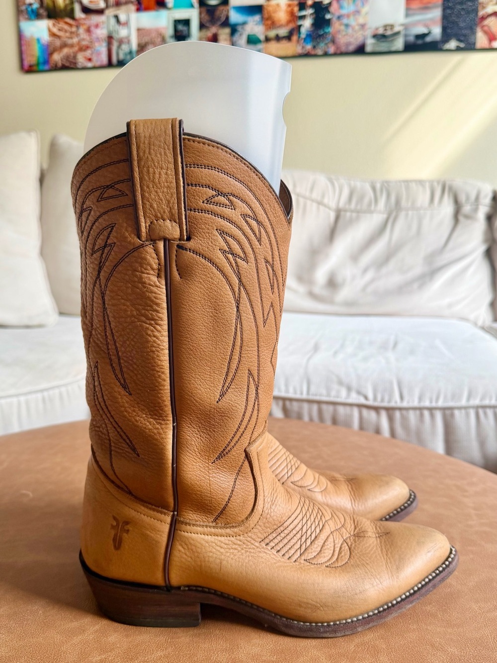 Vintage Frye Heritage Western Cowboy Boots Women’s 9B Tan Pebbled Leather - Picture 8 of 8